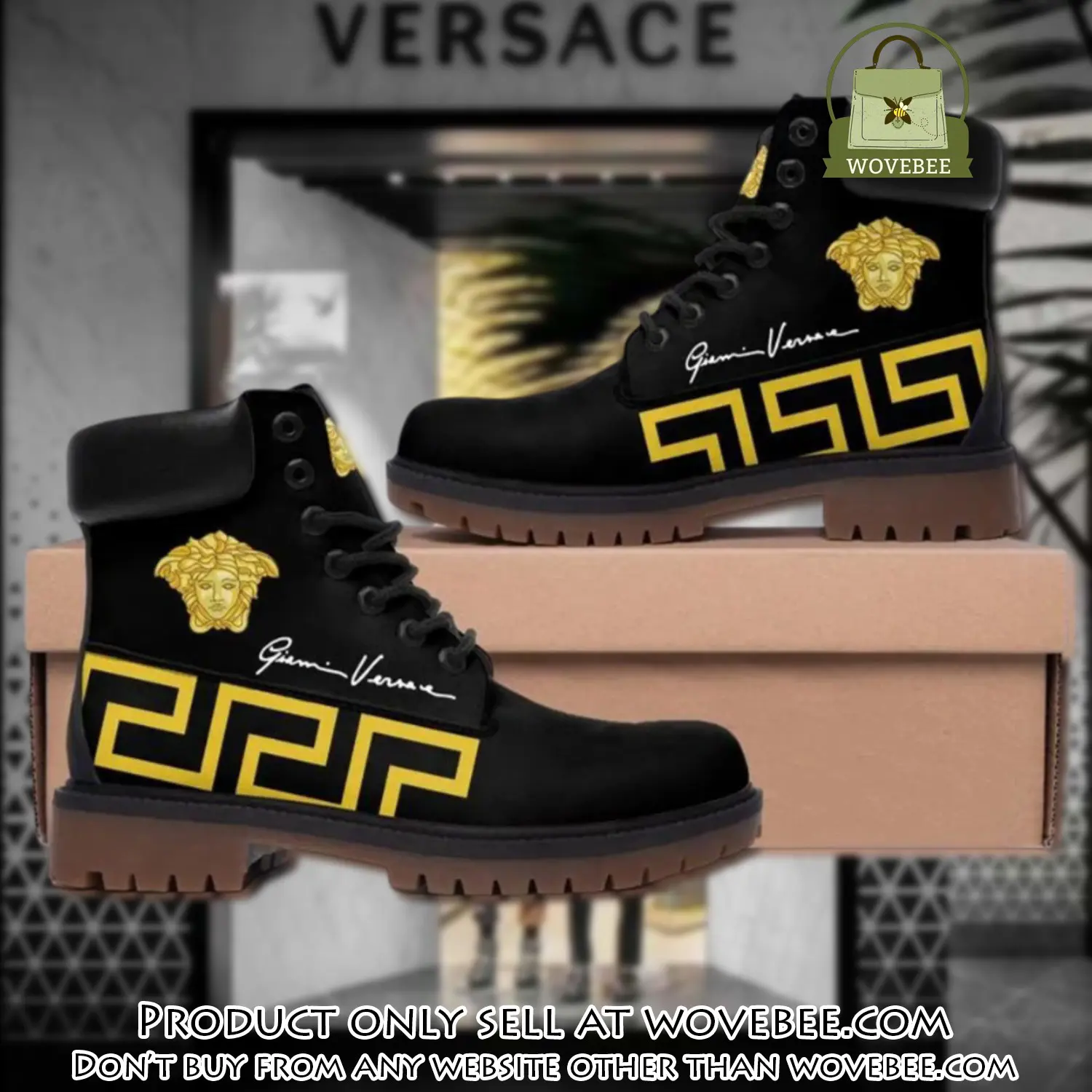 Gianni versace medusa gold pattern black luxury brand boots premium gifts for men women wvb5001026